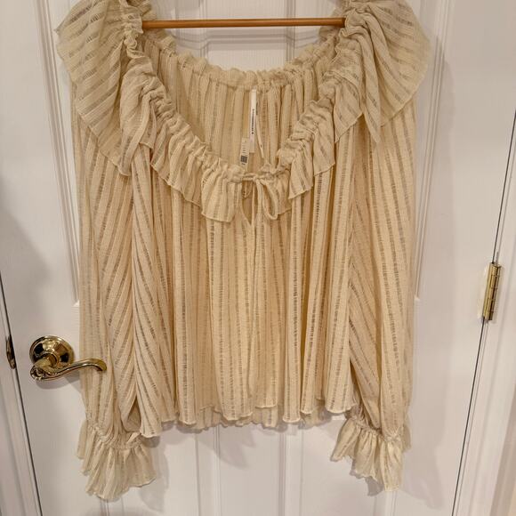 Anthropologie Ivory Sheer Ruffle Peasant Blouse XXL Boho Romantic Cottagecore - Picture 3 of 8